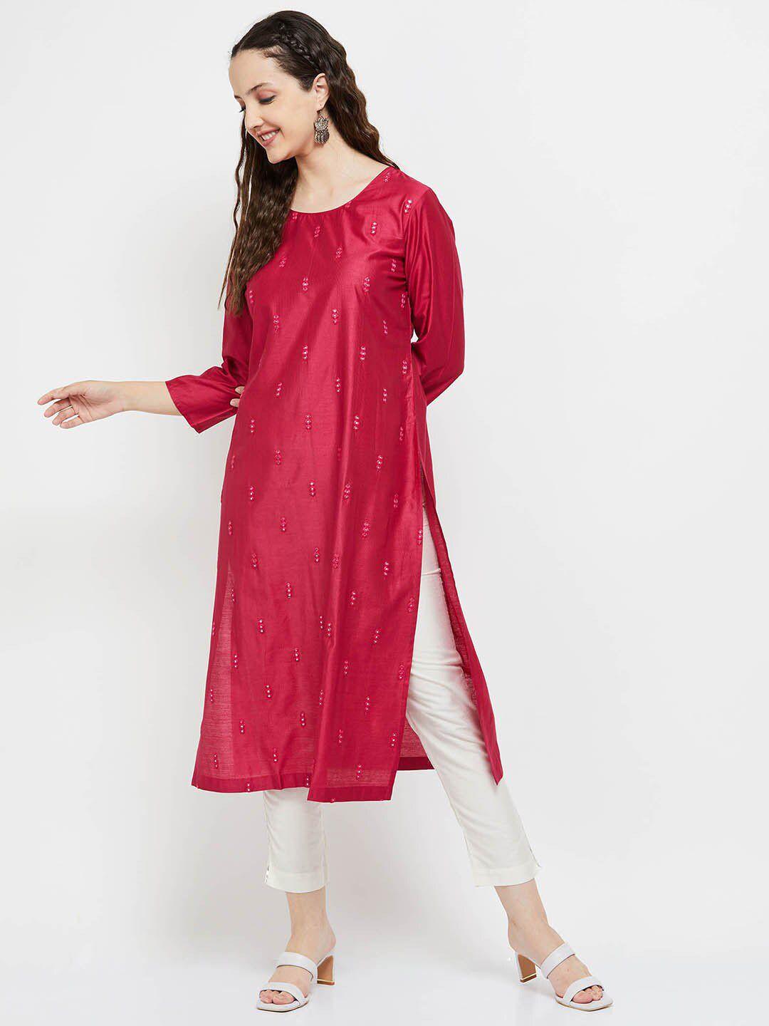 max women fuchsia mirror work rayon kurta