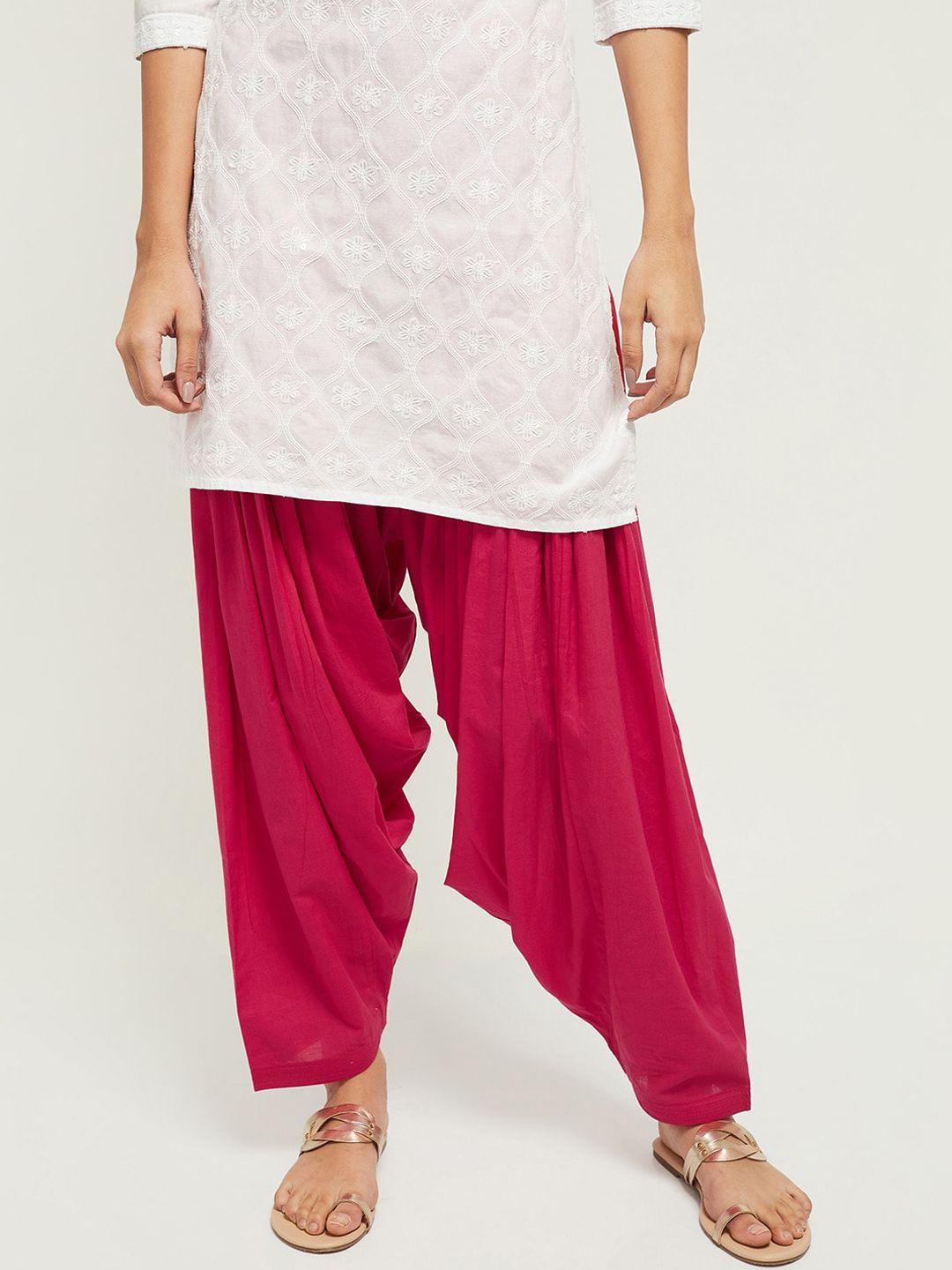 max women fuchsia pink solid pure cotton patiala pants