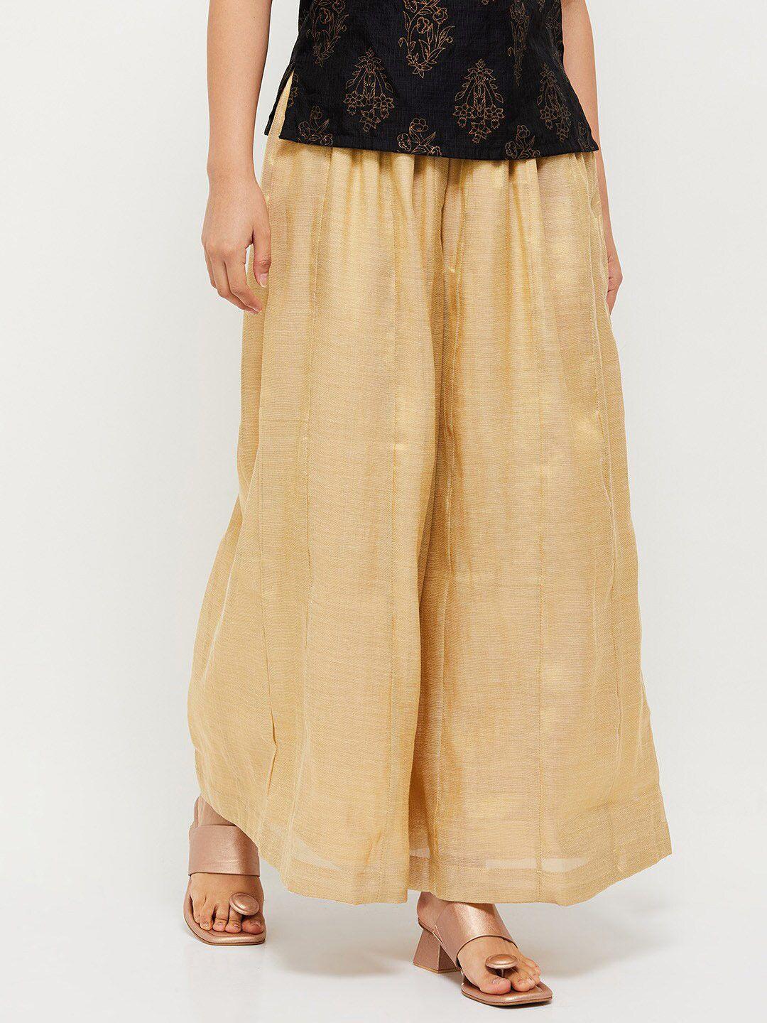 max women gold-toned chanderi cotton ethnic palazzos