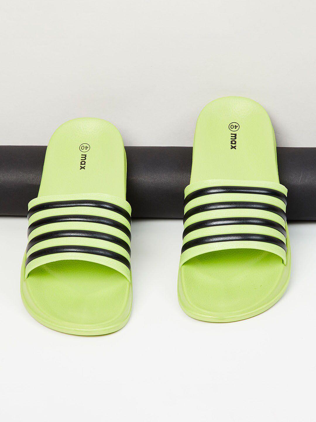 max women green & black striped rubber sliders