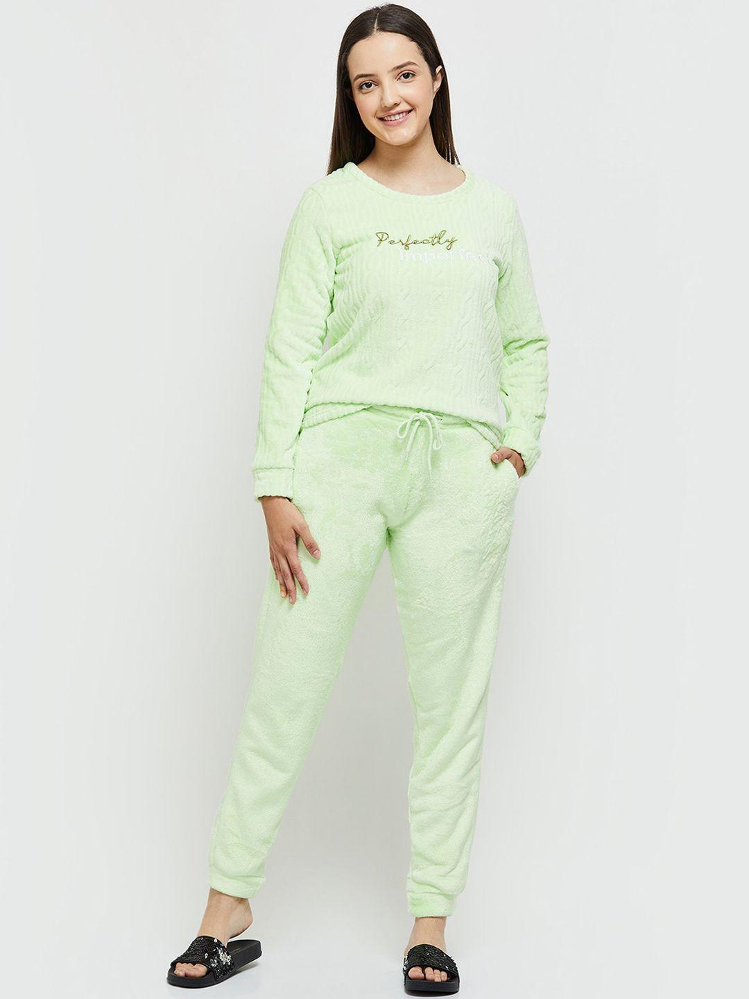 max women green printed night suit