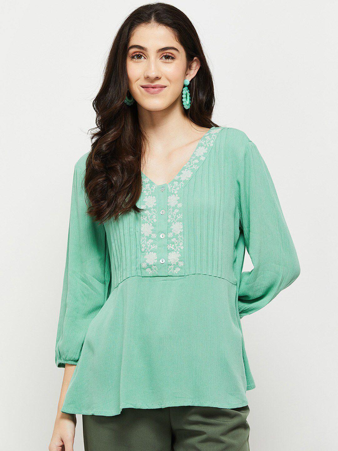 max women green self design top