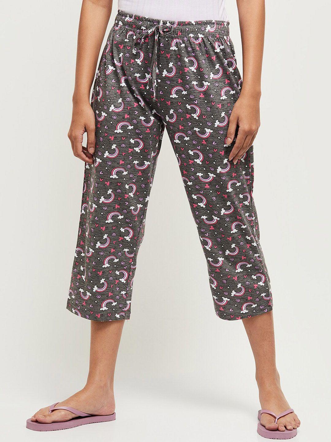 max women grey melange printed cotton capri lounge pants