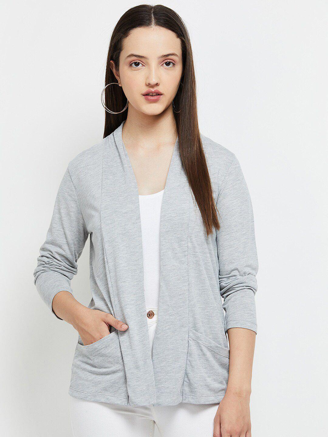 max women grey melange solid open front shrug