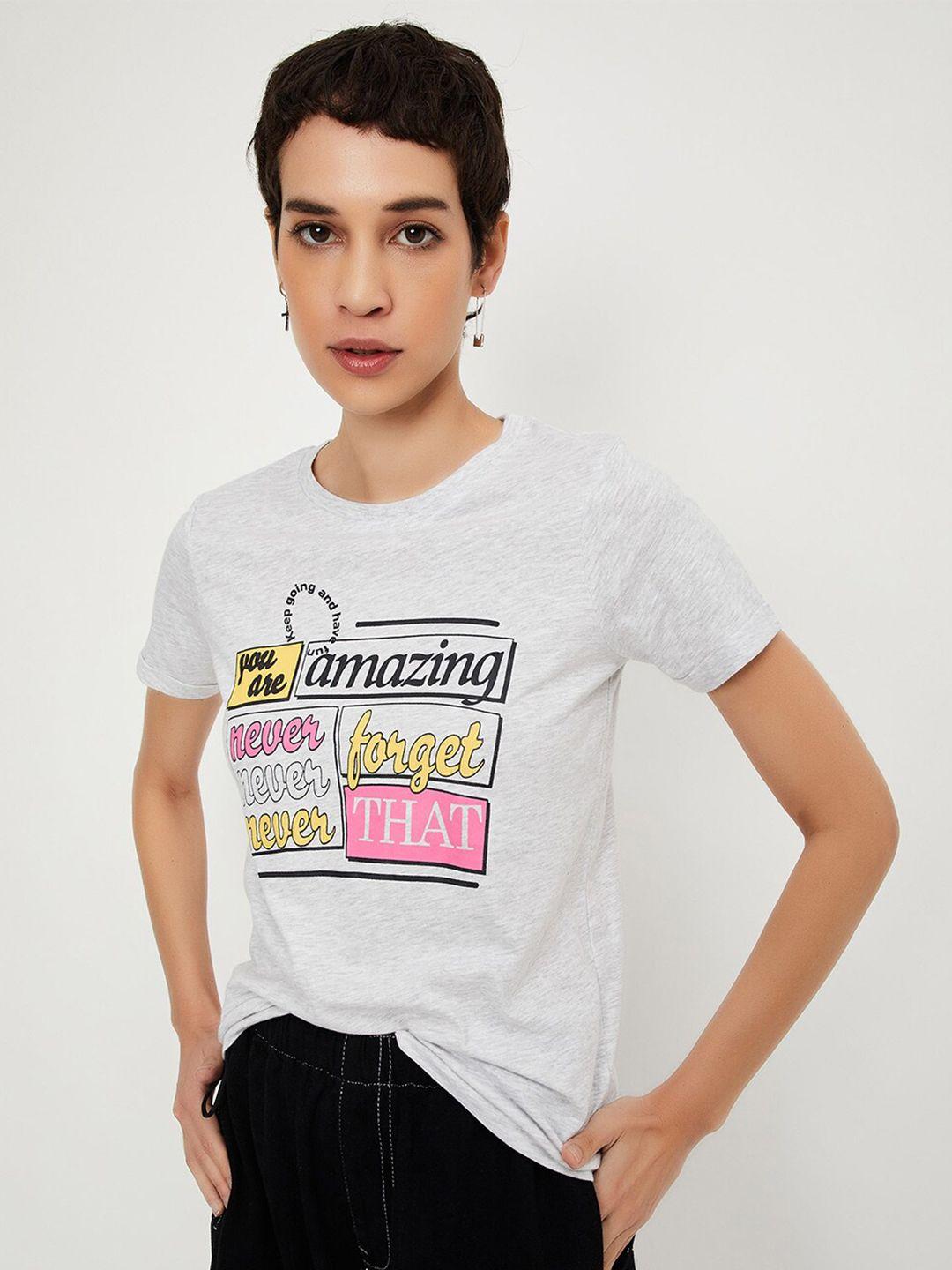 max women grey typography printed applique t-shirt