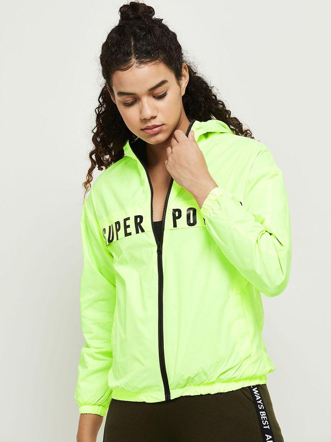 max women lime green black typography sporty jacket