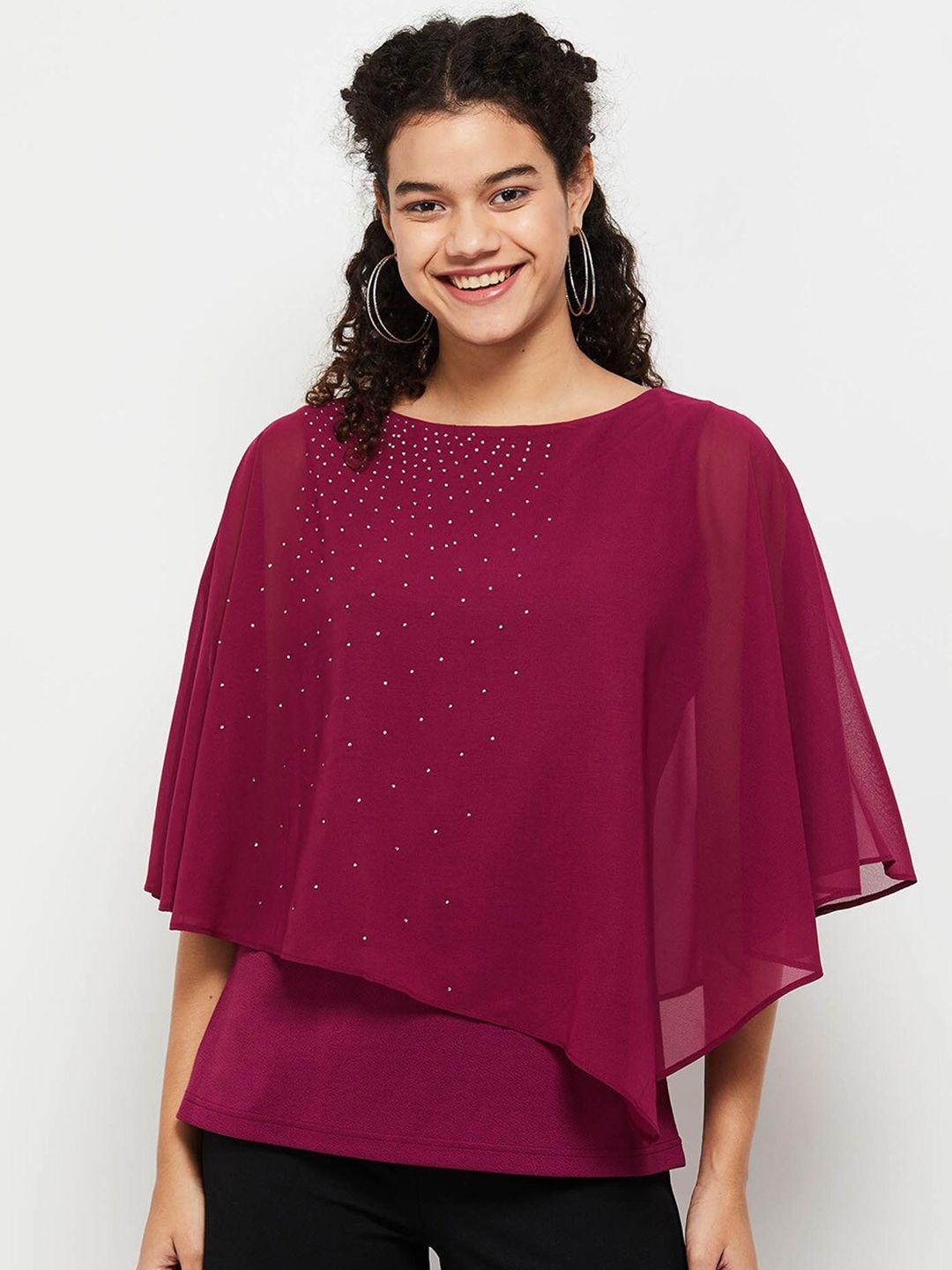 max women maroon embellished cape top