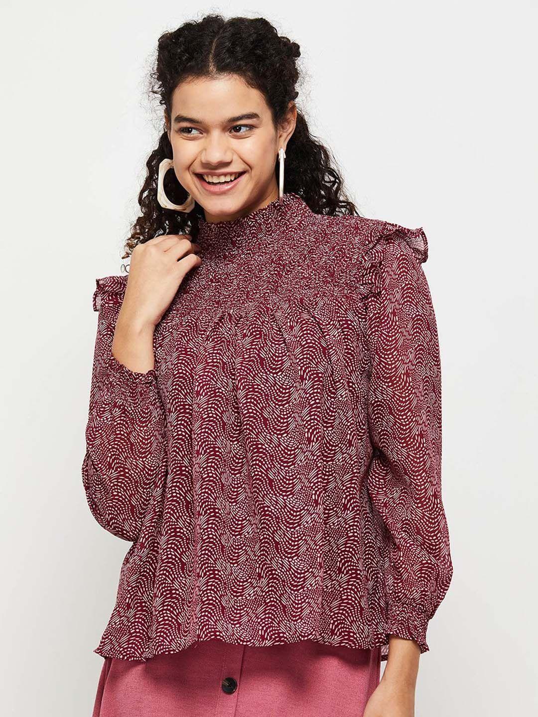 max women maroon floral print top