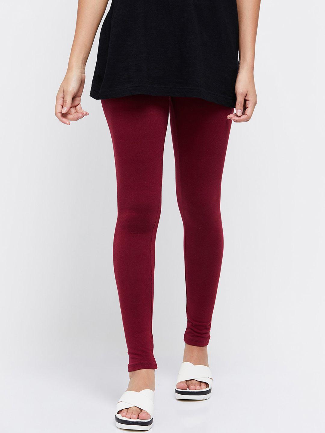 max women maroon solid churidar-length leggings