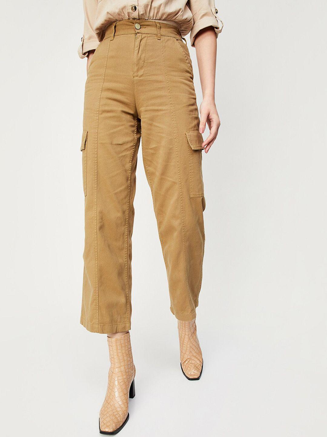 max women mid-rise cotton cropped cargos trousers