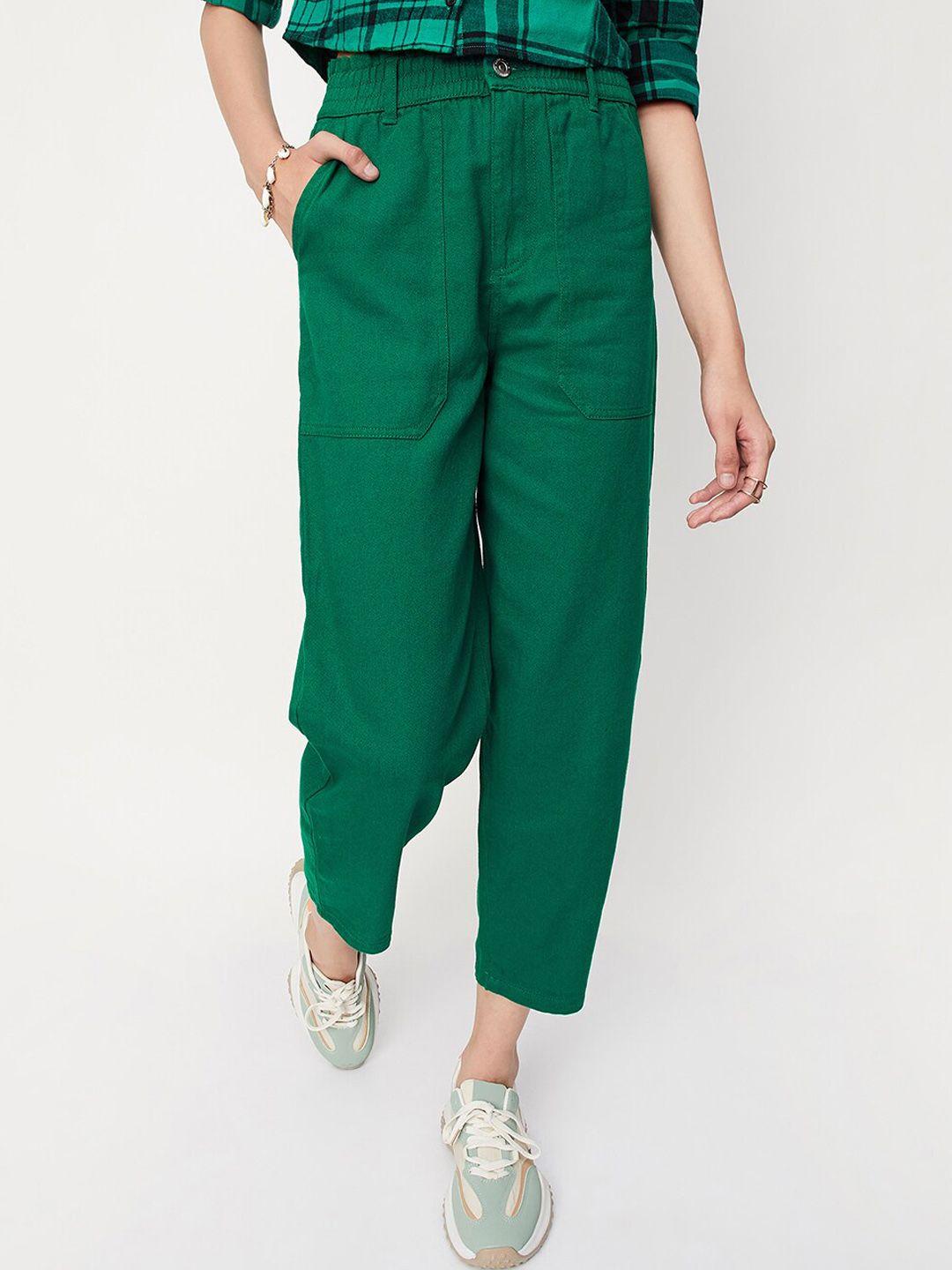 max women mid-rise pure cotton trousers