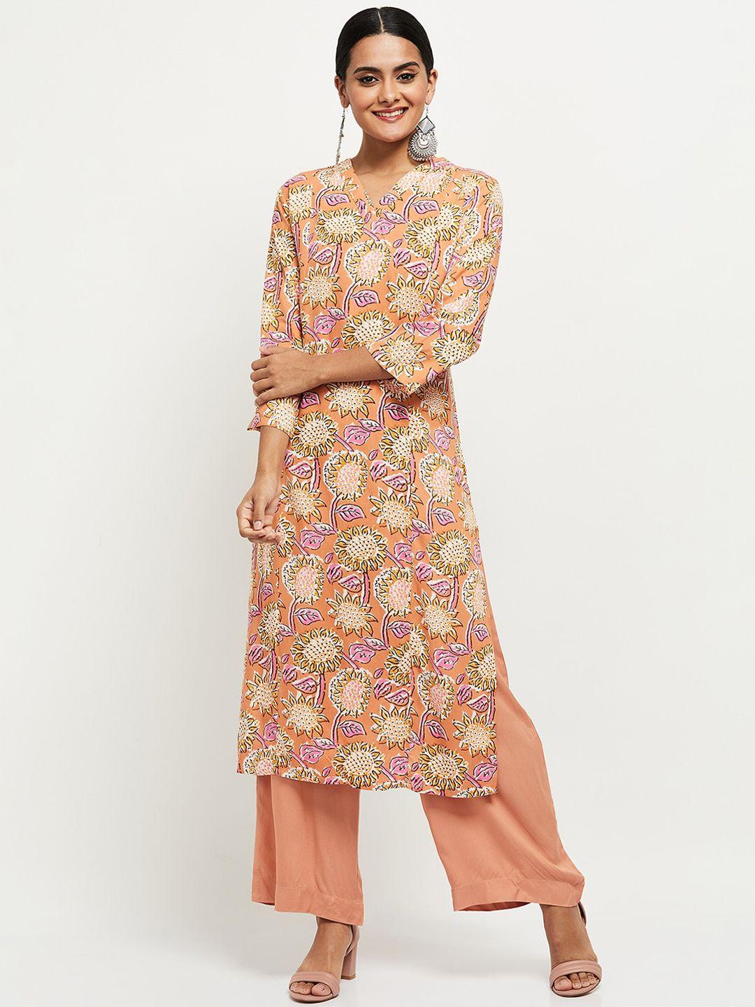 max women multicoloured floral printed kurta with palazzos