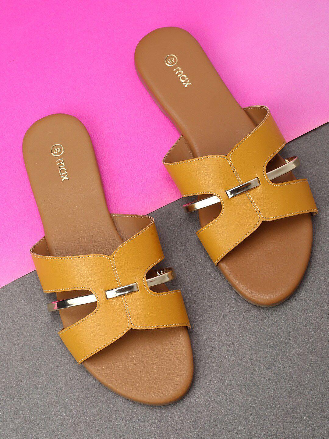 max women mustard & brown pu comfort sandals