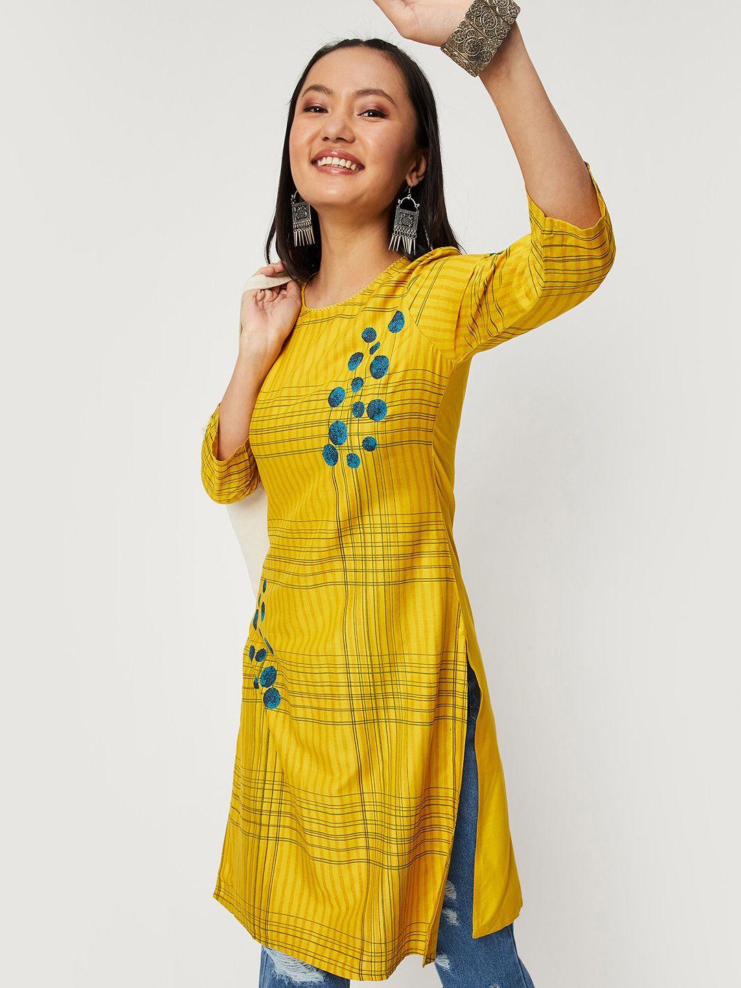 max women mustard striped kurta