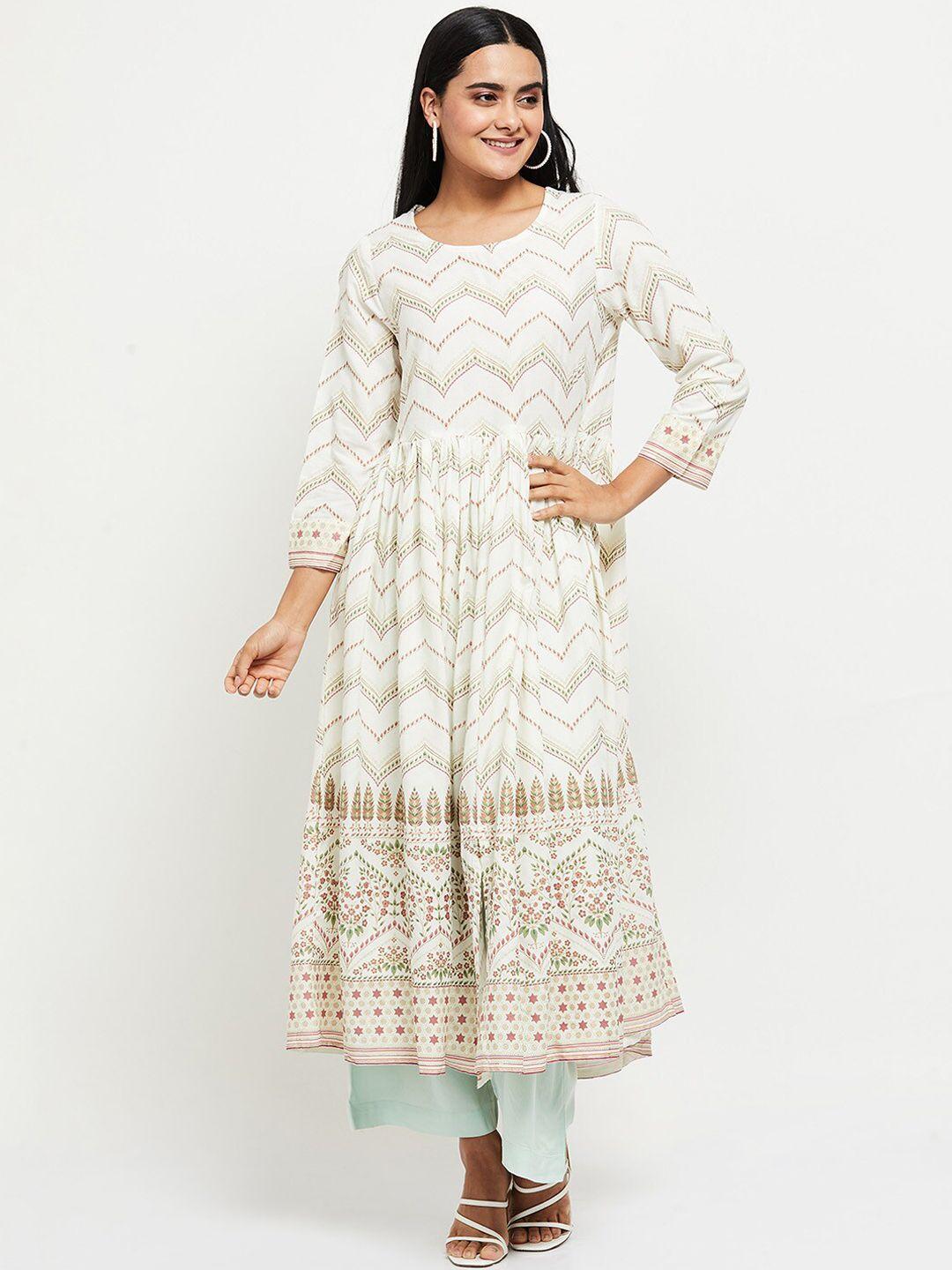 max women off white ethnic motifs printed indie prints anarkali kurta