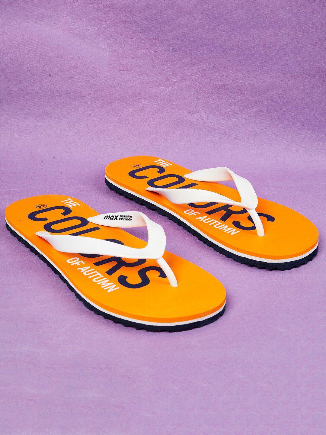 max women orange & white printed rubber thong flip-flops