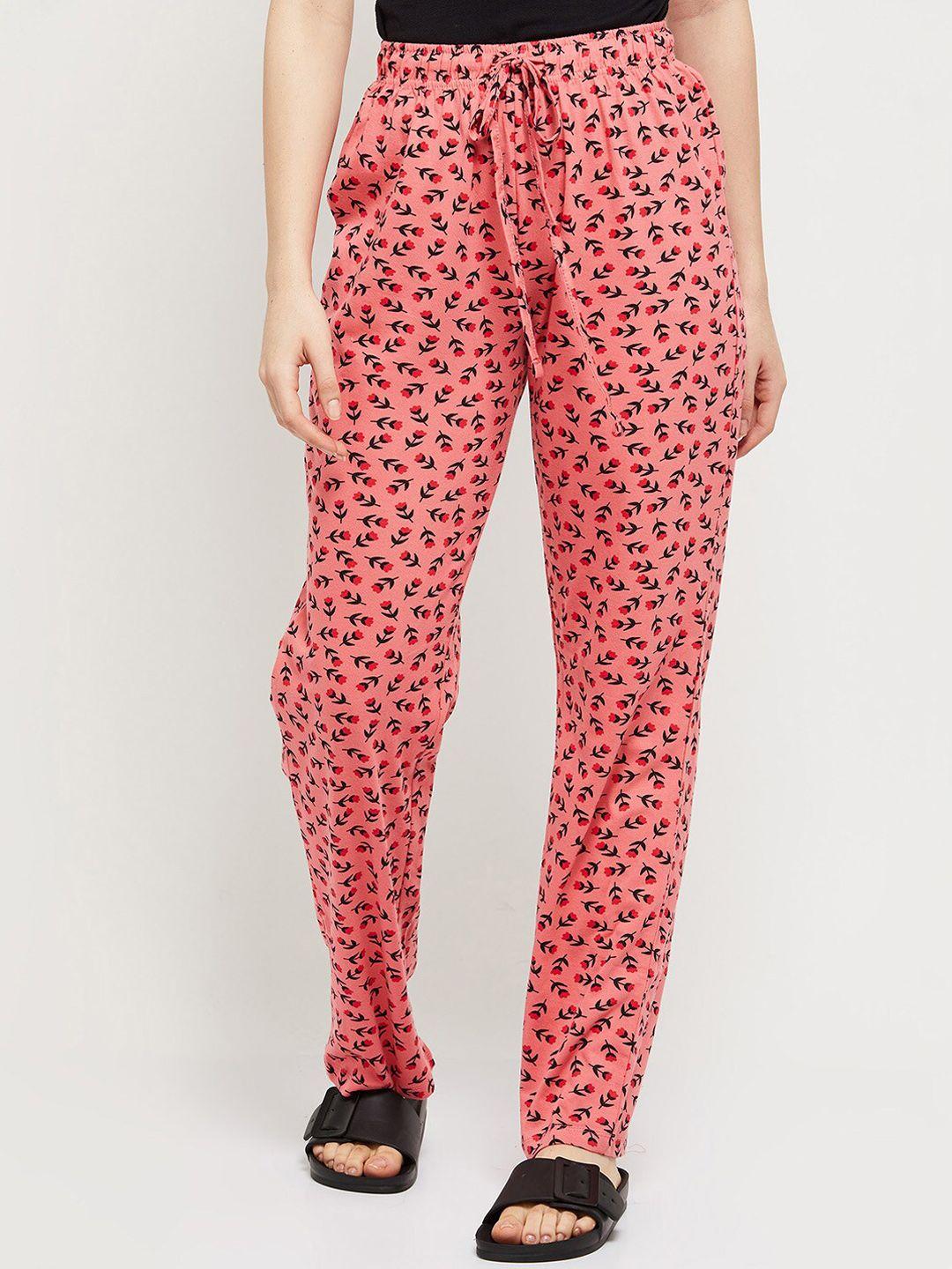 max women peach & black printed cotton lounge pant