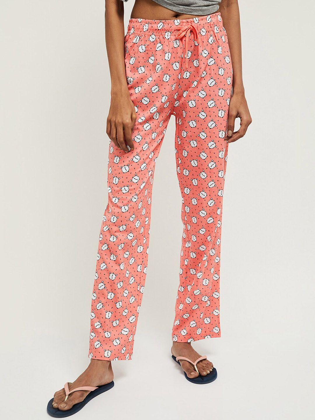 max women peach coloured printed cotton lounge pants