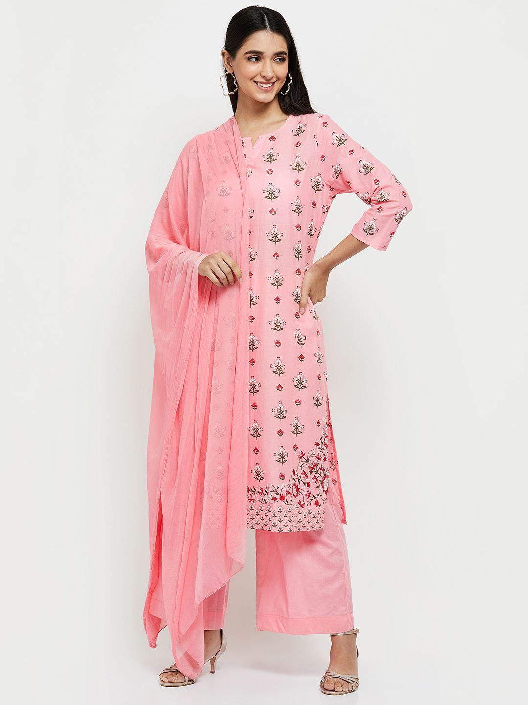 max women pink ethnic motifs printed kurta with palazzos & dupatta