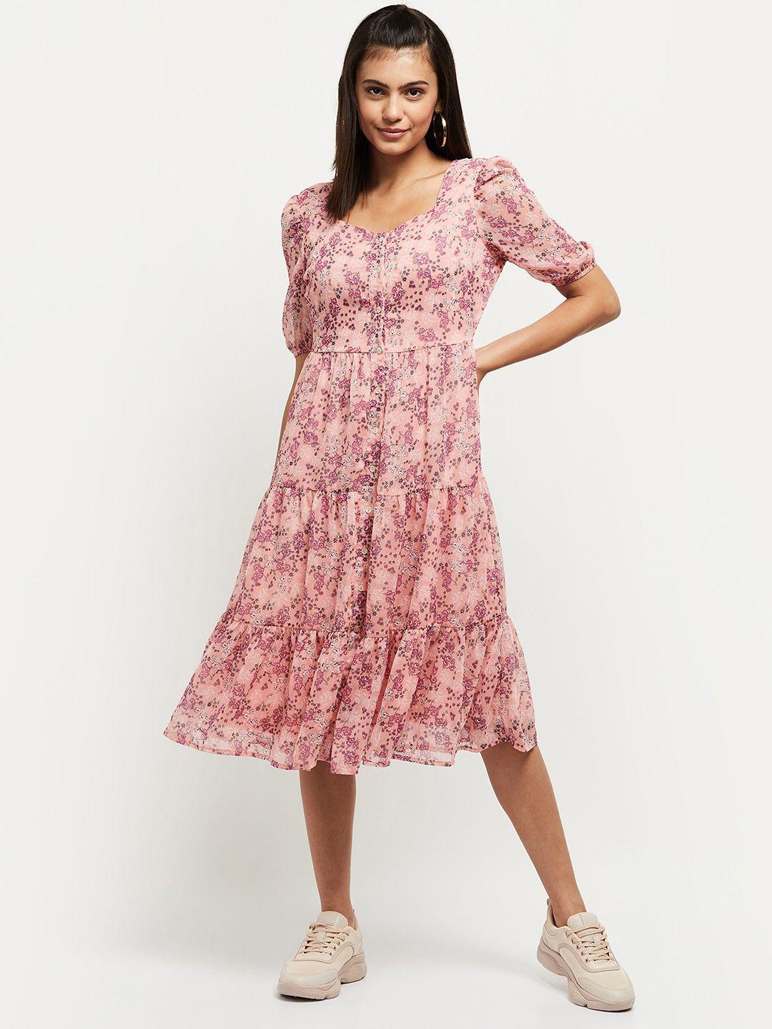 max women pink floral a-line dress