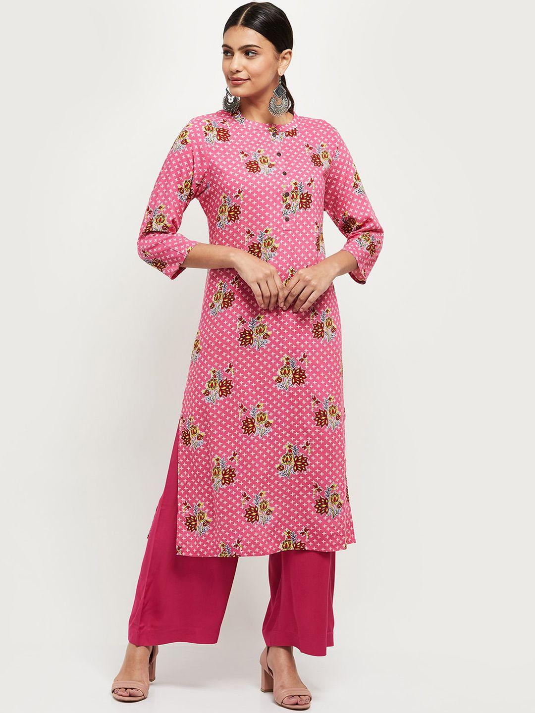 max women pink floral printed kurta with palazzos