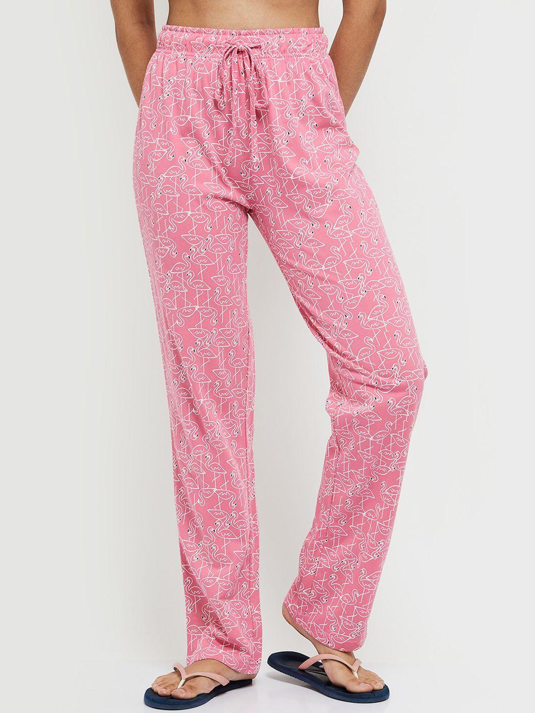 max women pink printed cotton lounge pants