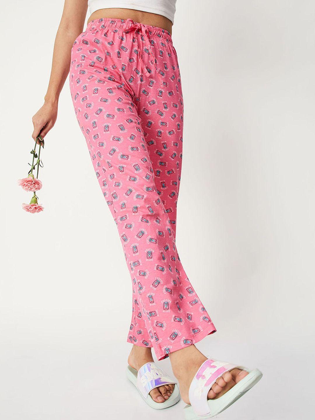 max women pink printed cotton lounge pants