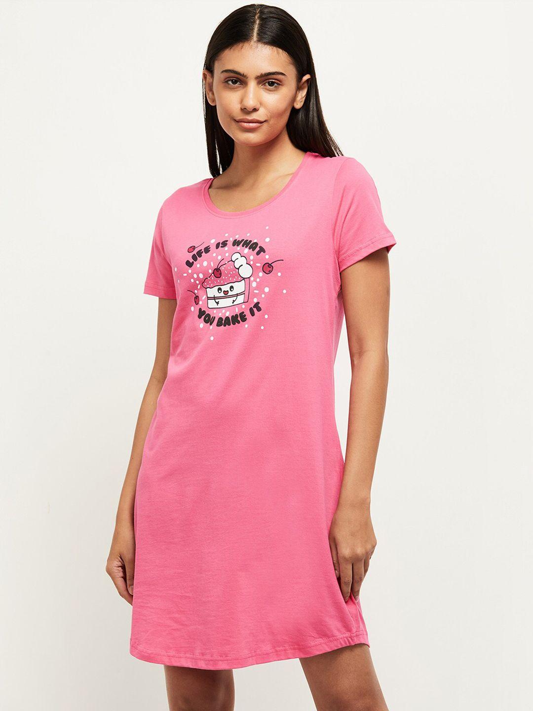 max women pink printed cotton t-shirt nightdress