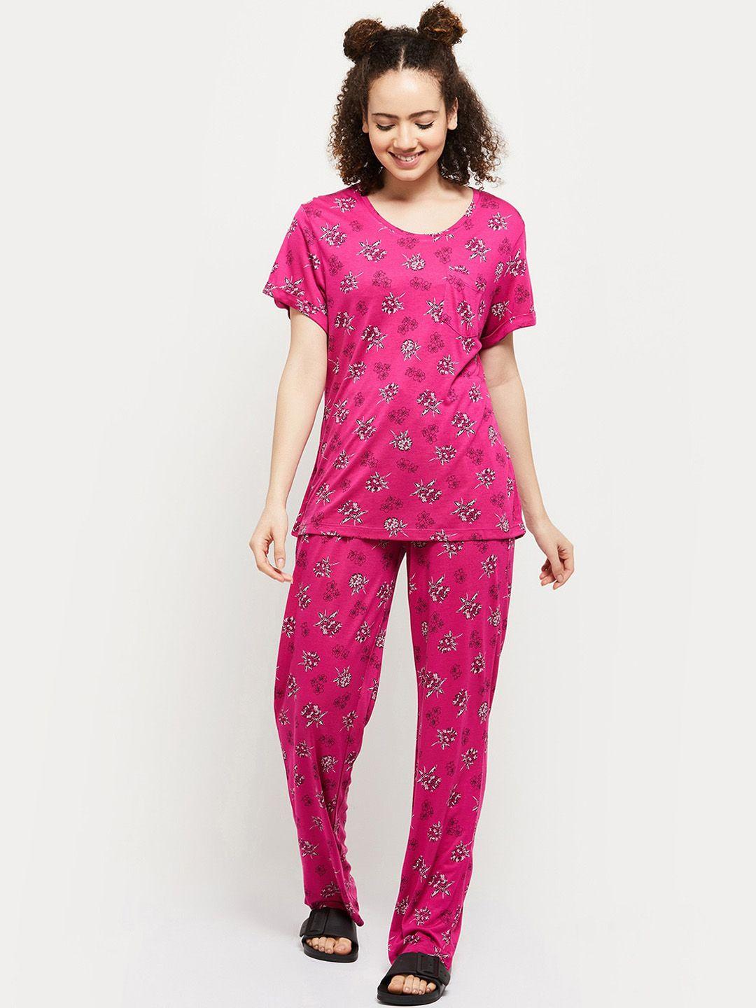 max women pink printed night suit