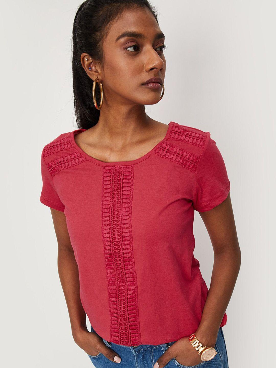 max women pink typography v-neck t-shirt