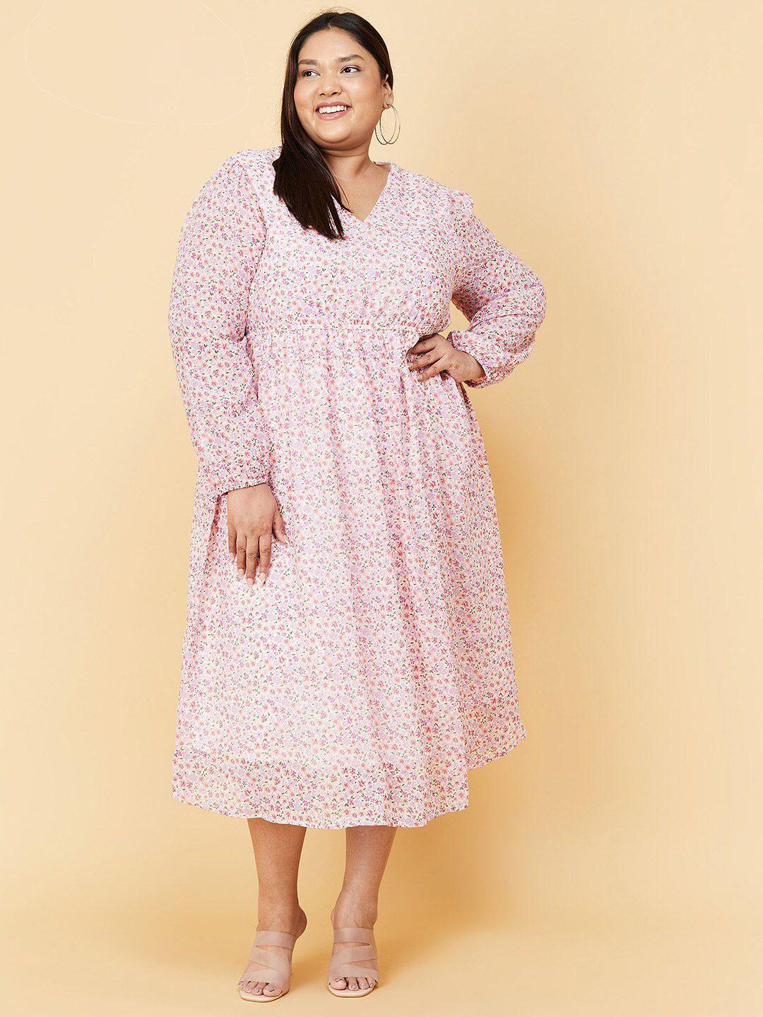 max women plus size cream-coloured floral midi dress