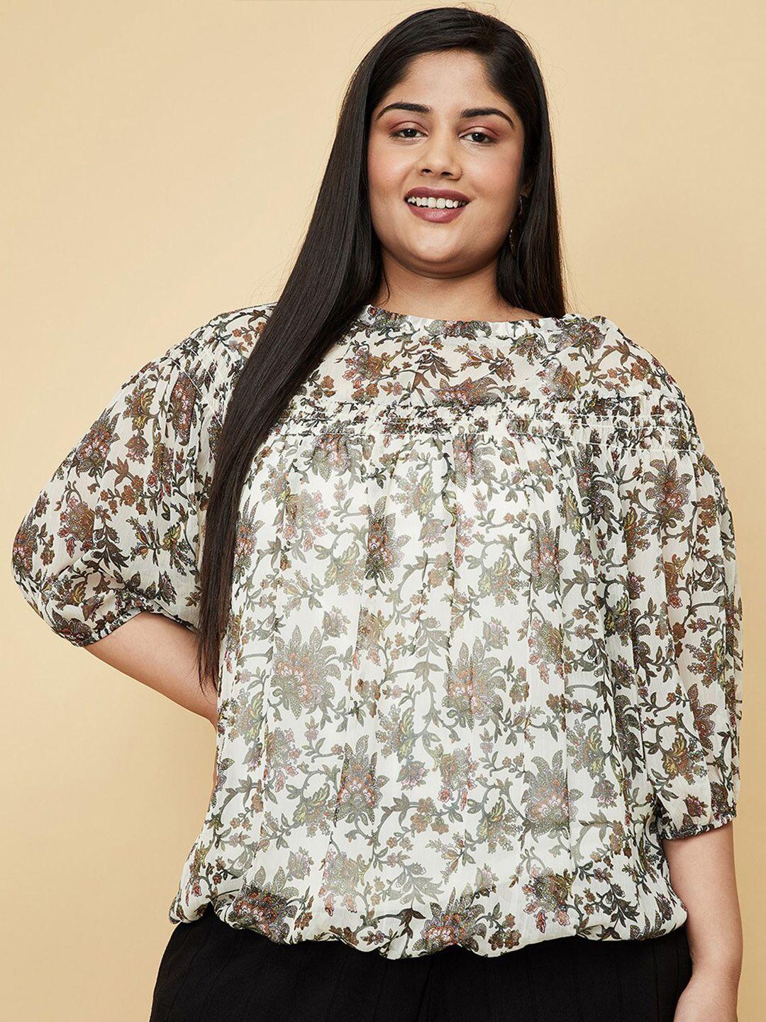 max women plus size cream-coloured floral print top