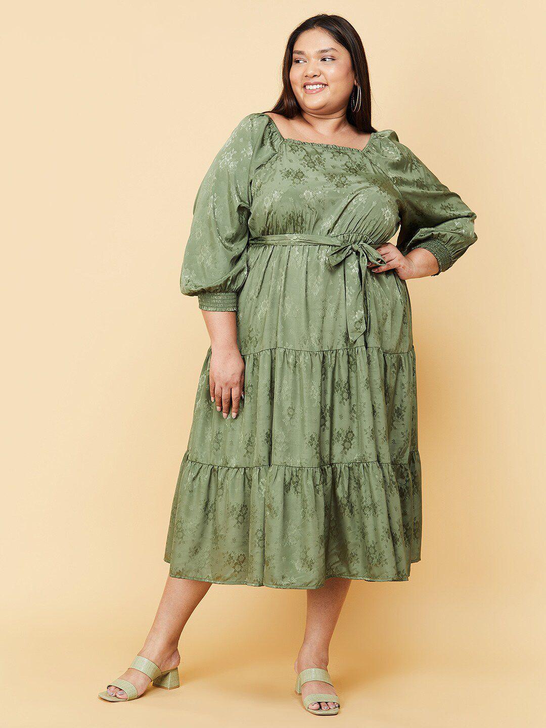 max women plus size green floral layered midi dress