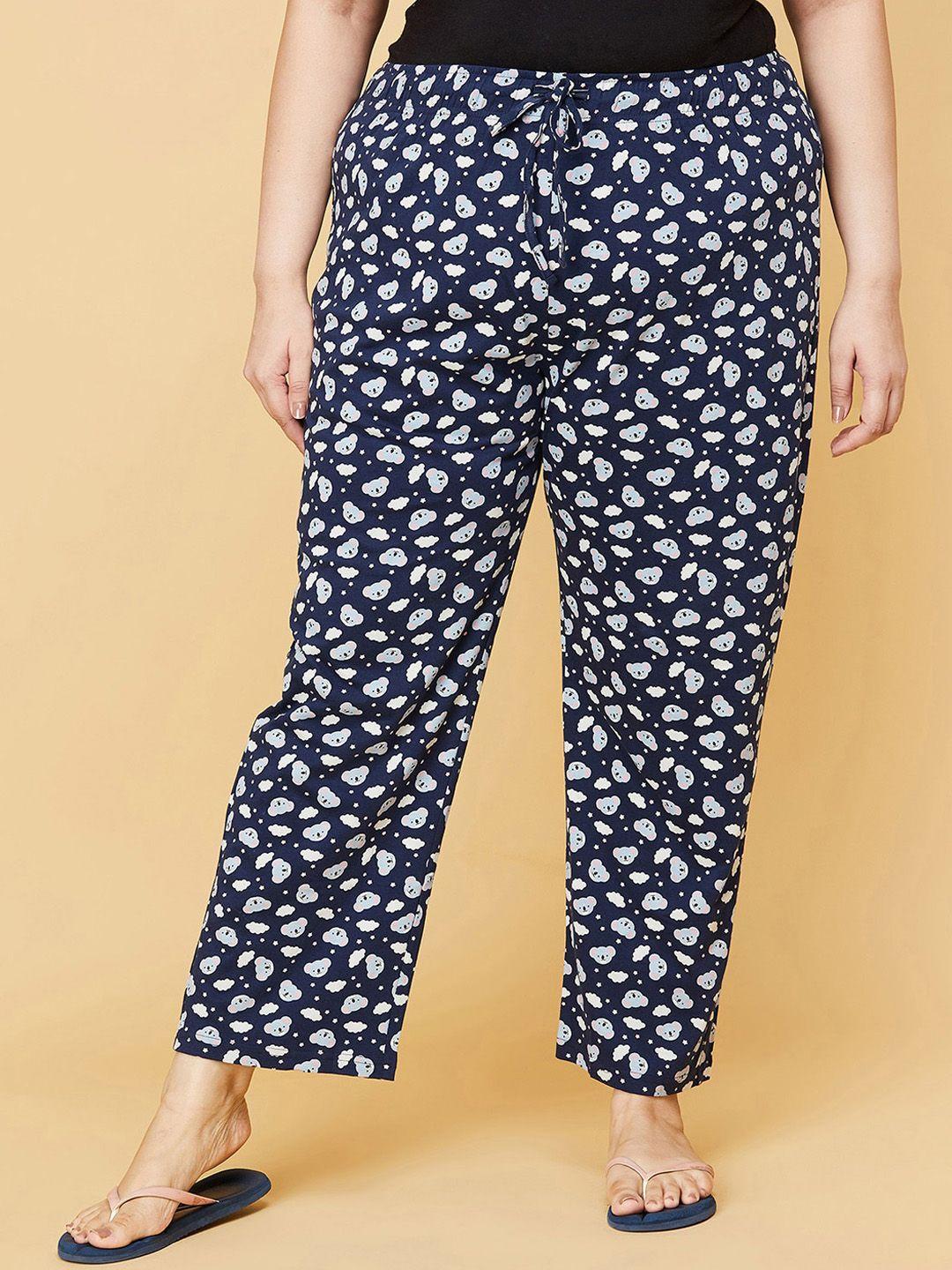 max women plus size navy blue printed cotton lounge pants