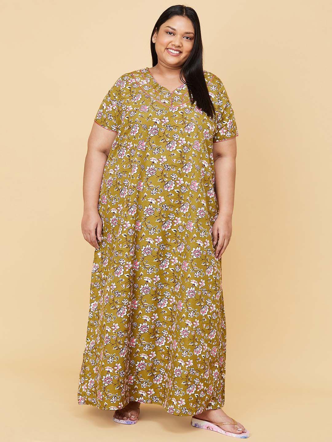 max women plus size olive green floral printed maxi dress