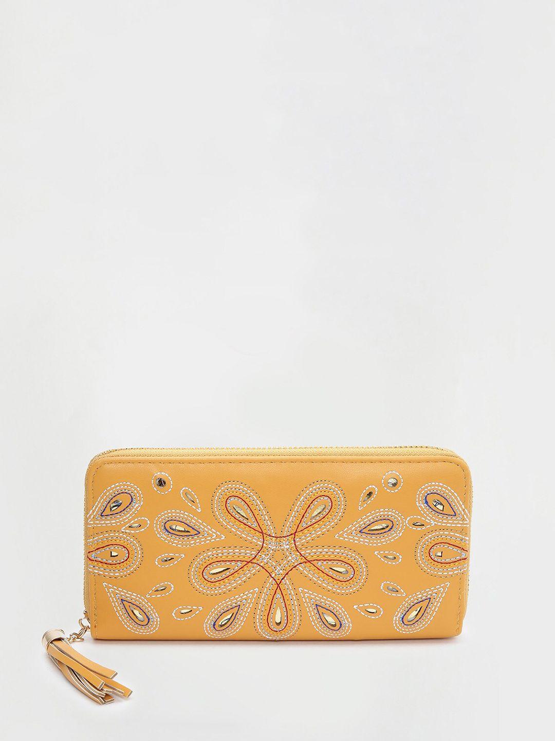 max women pu floral self design zip around wallet