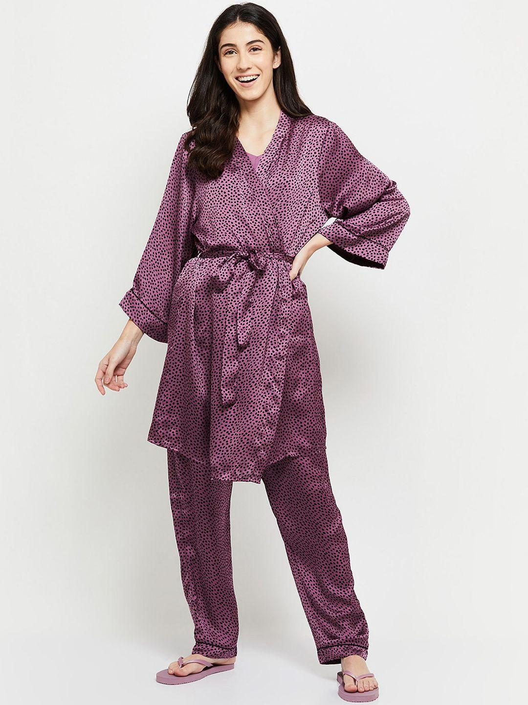 max women purple & black printed night suit