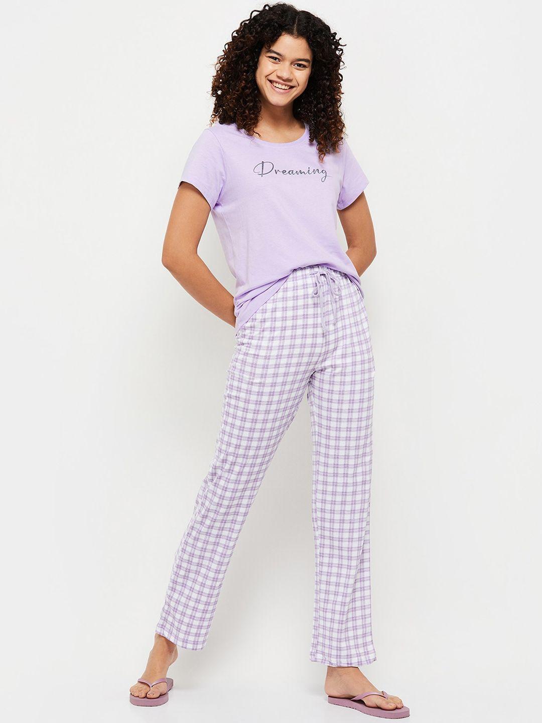 max women purple printed cotton night suit