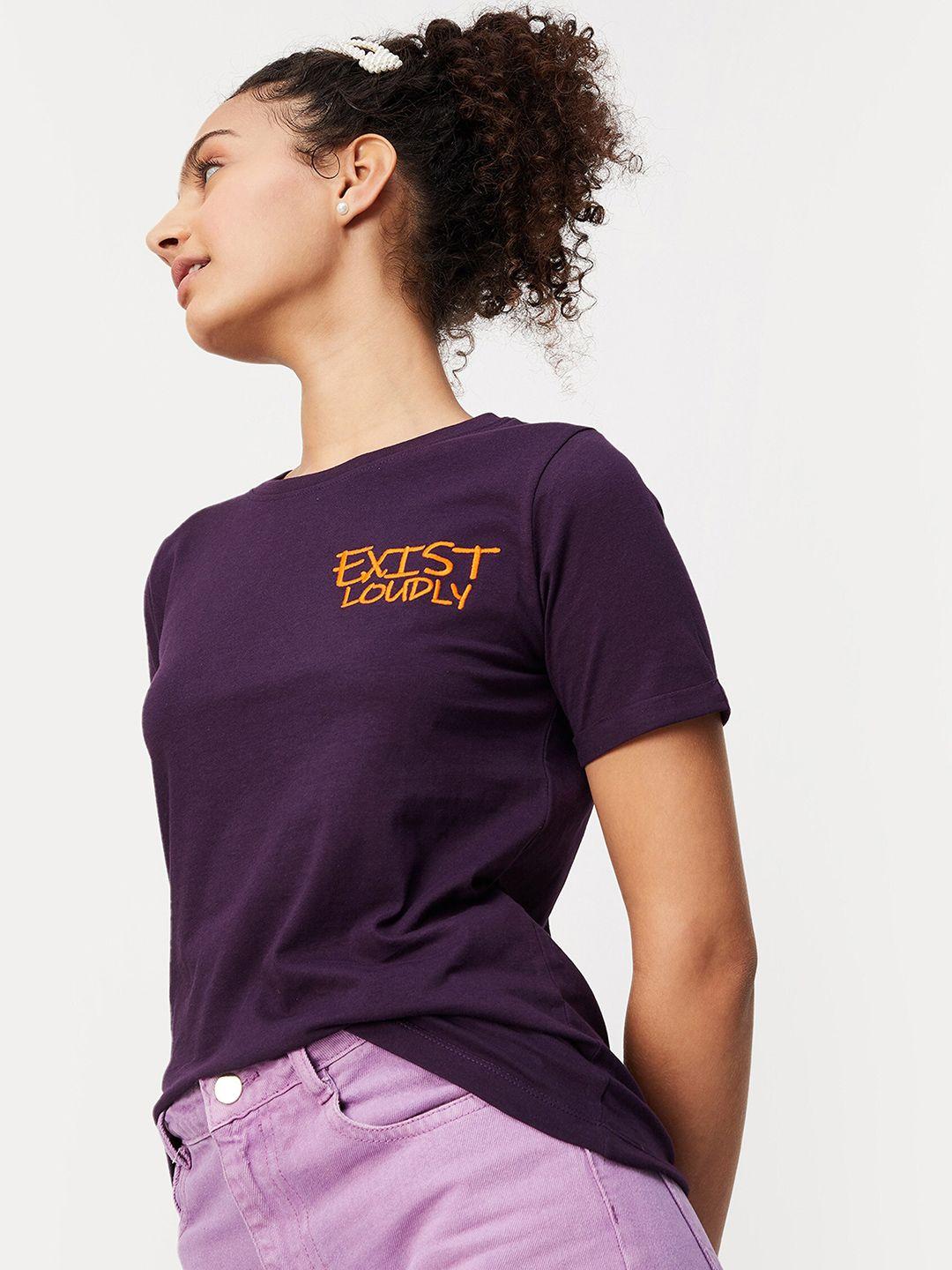 max women purple round neck cotton t-shirt