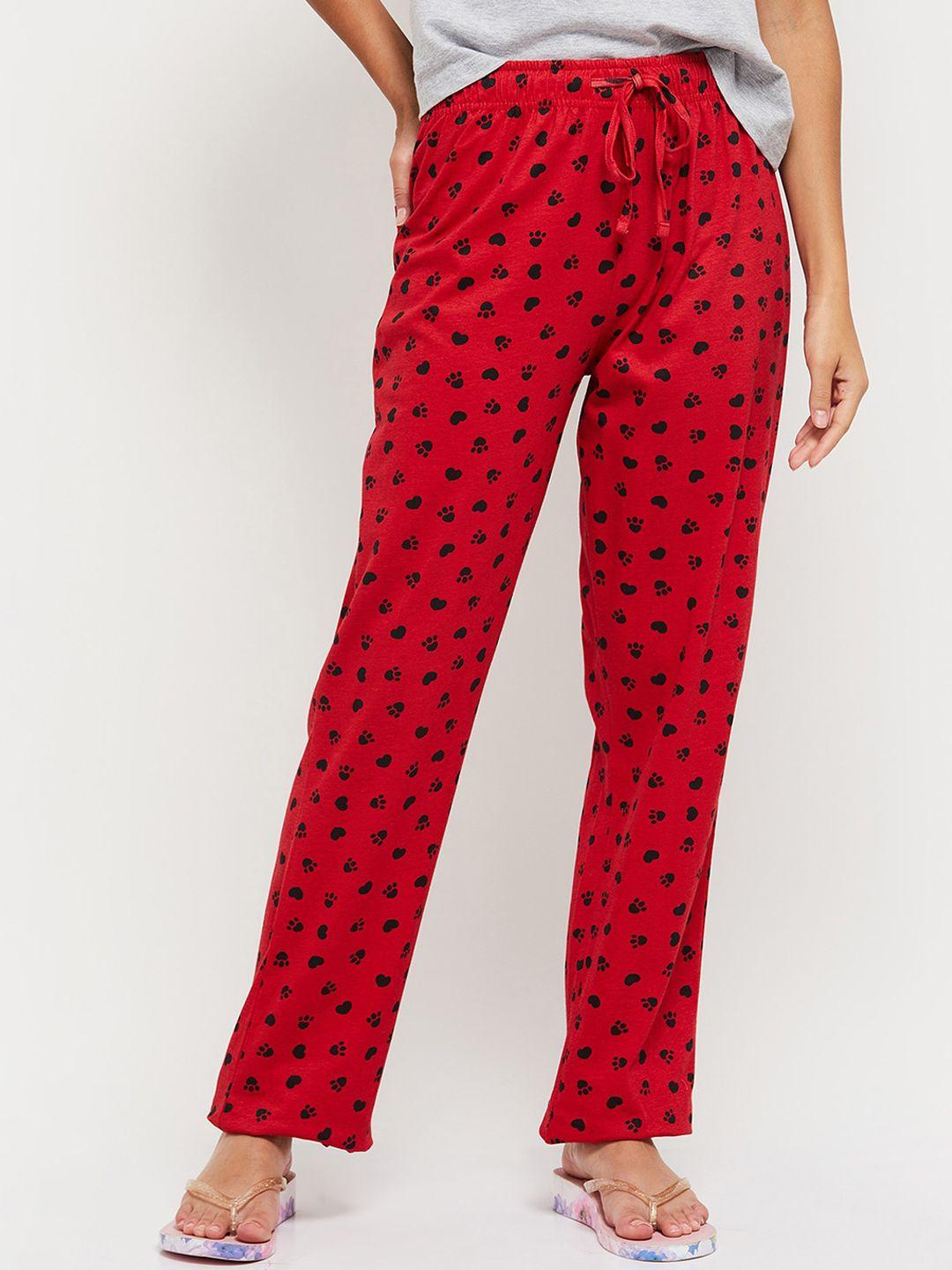 max women red & black printed cotton lounge pants