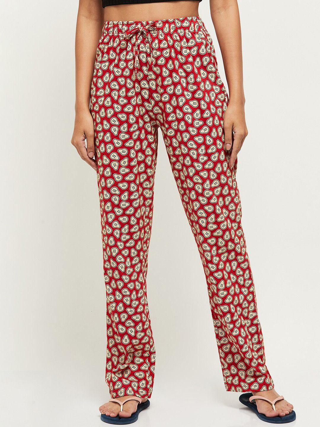 max women red & white printed cotton lounge pants