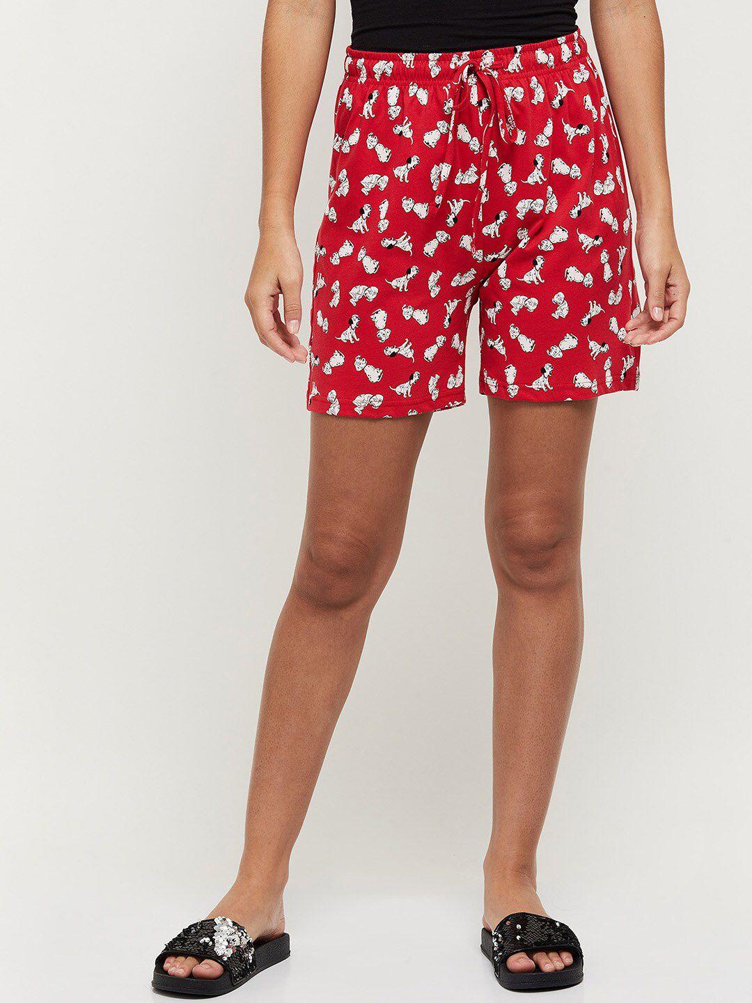 max women red & white printed lounge shorts