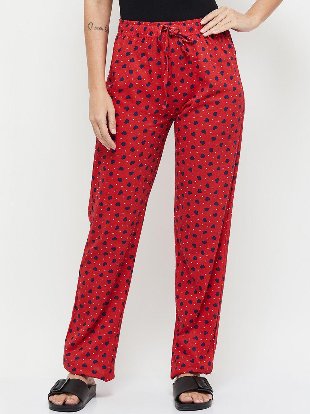 max women red printed pure cotton lounge pants