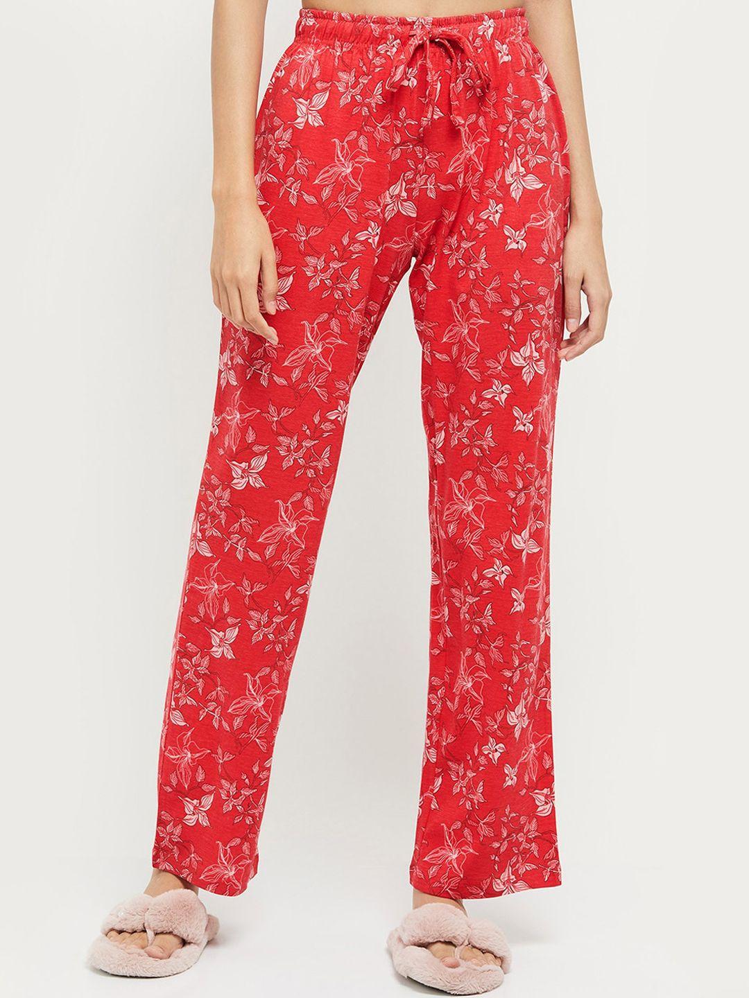 max women red printed pure cotton lounge pants