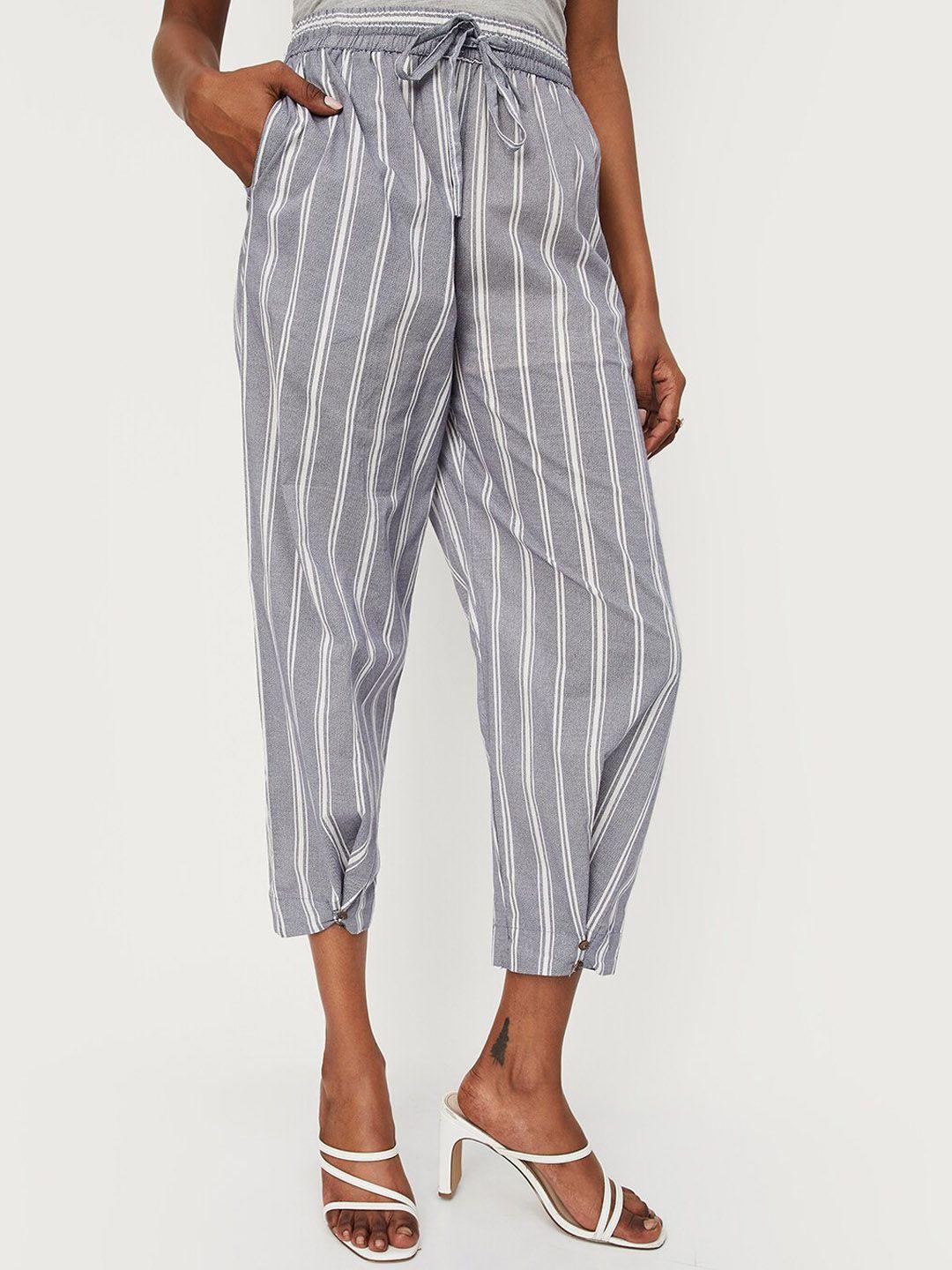 max women striped cotton culottes trousers