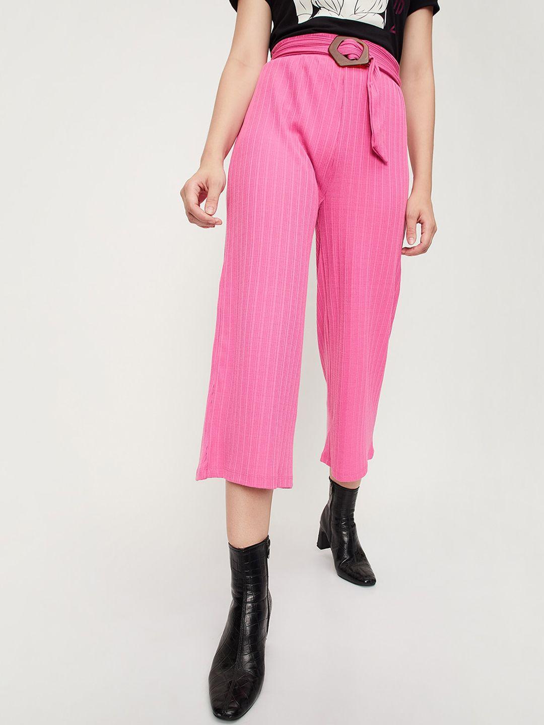 max women striped mid rise parallel trousers