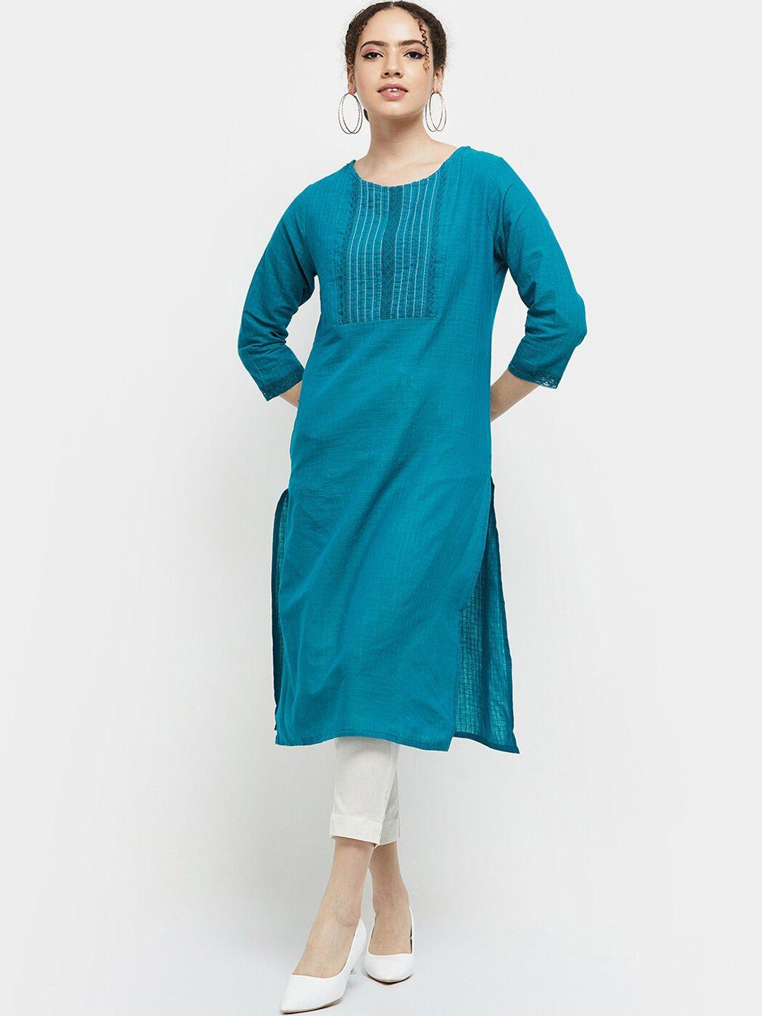 max women teal thread work kurta