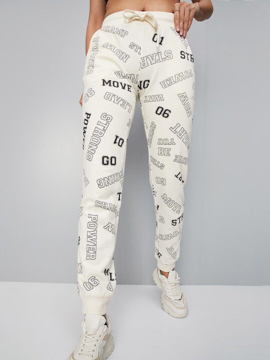 max women typography printed pure cotton joggers