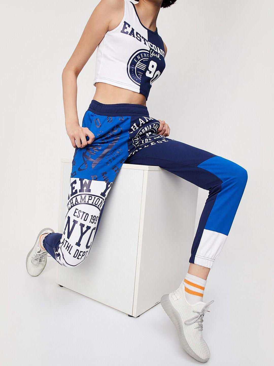 max women typography printed pure cotton joggers