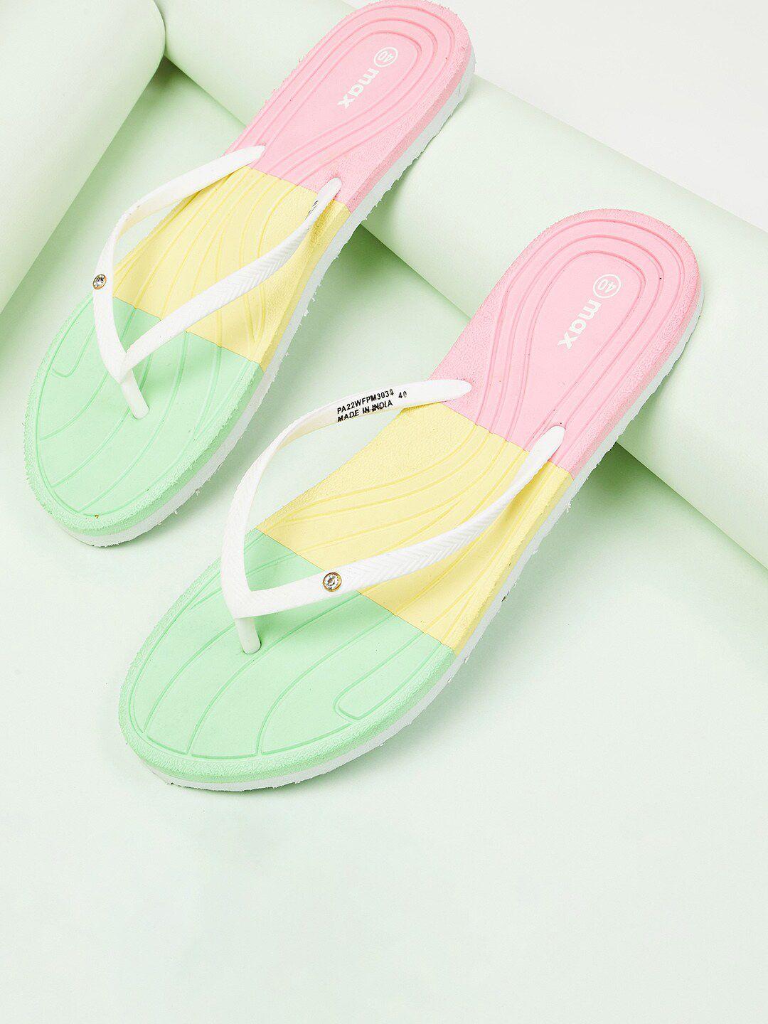 max women white & green colourblocked thong flip-flops